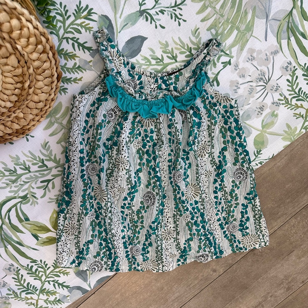 Rabbit Moon Toddler Girl Bohemian Floral Print Ruffle Sleeveless Blouse 4T - Picture 12 of 16